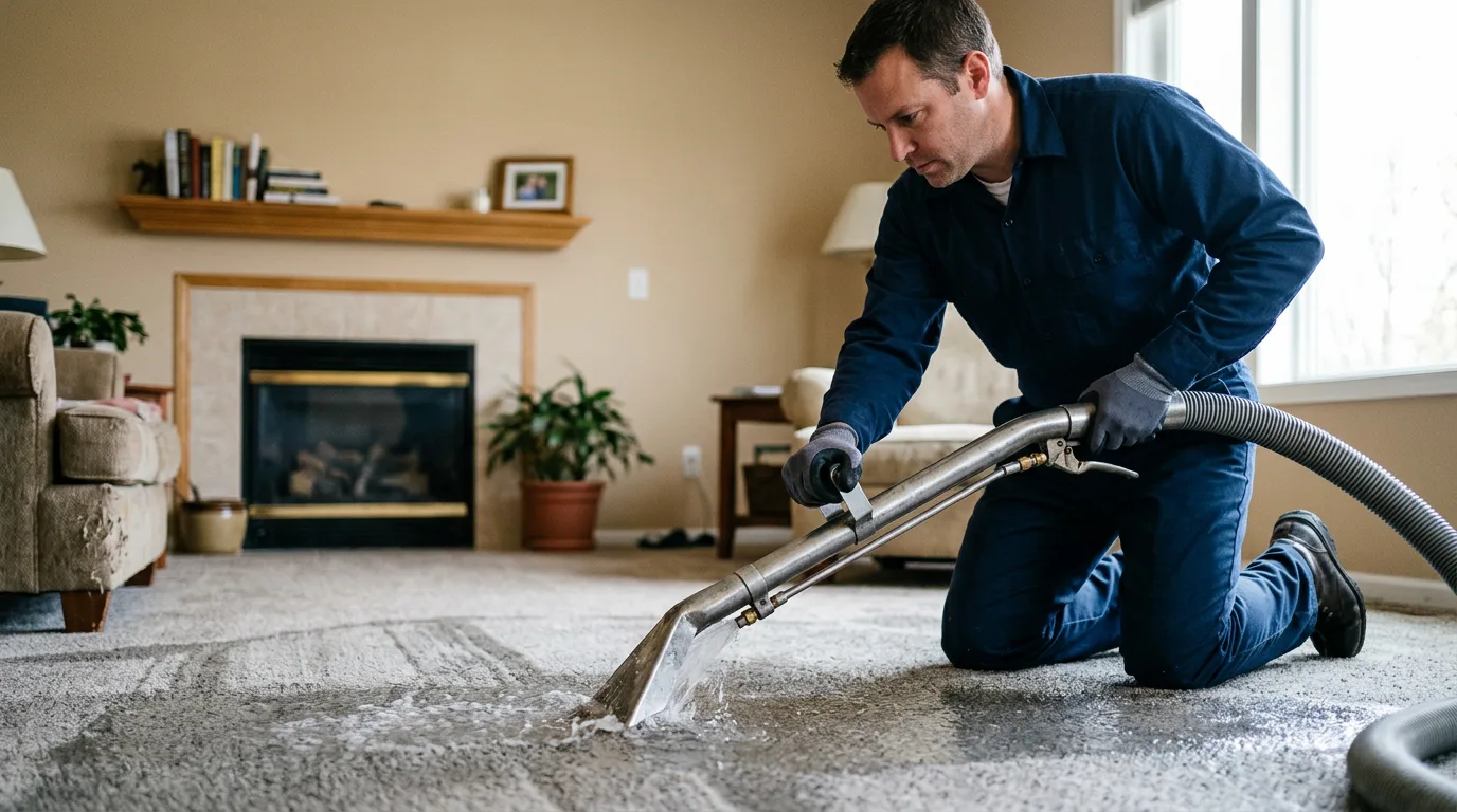 Water damage restoration technician working near Nazareth, TX